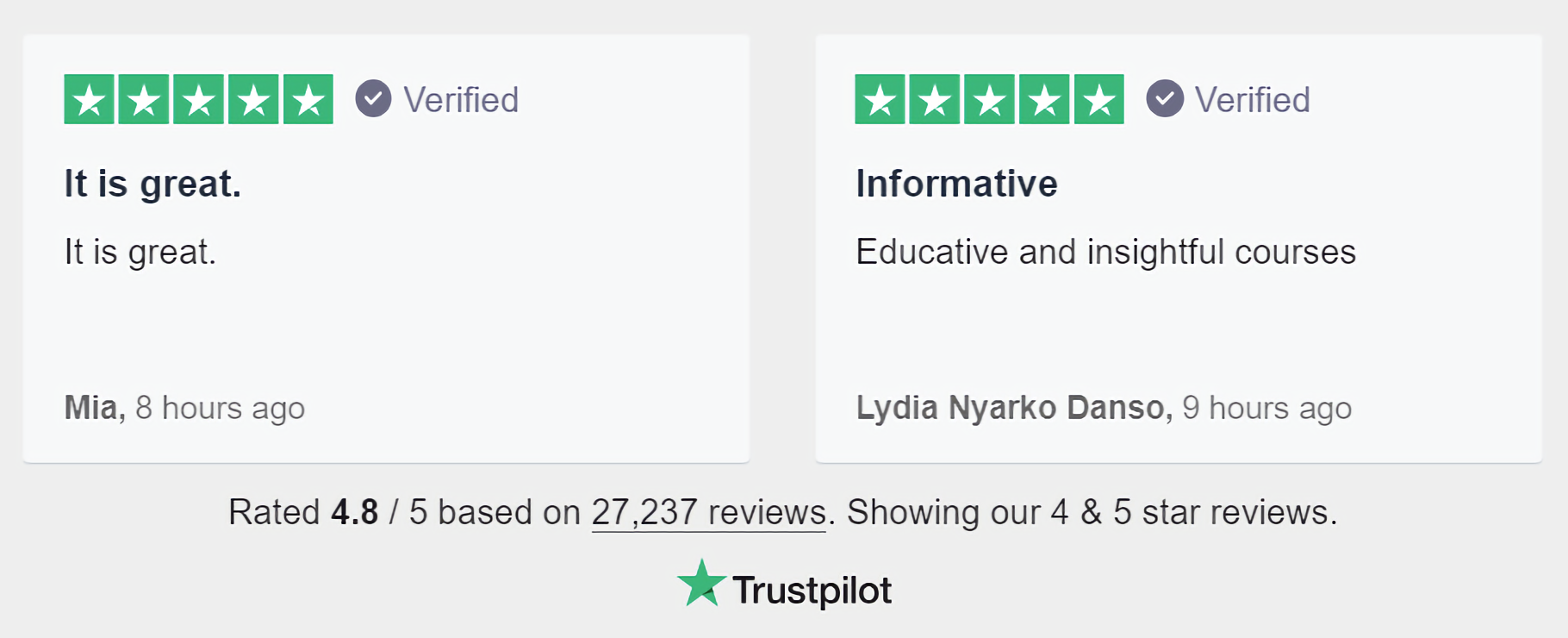 Reviews screenshot from Trustpilot