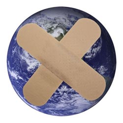 planet earth with band aids applied