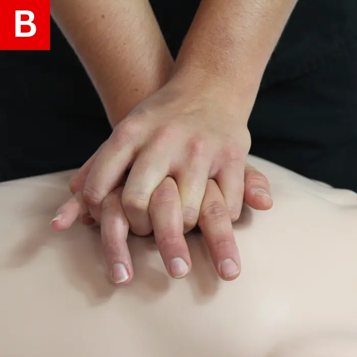 Use the heel of one hand on the lower half of the sternum in the middle of the chest