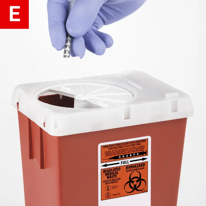 Properly dispose of the used device in a sharps container