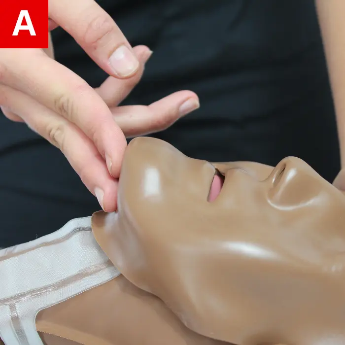 Open the airway using the head-tilt/chin-lift maneuver