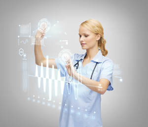 nurse using futuristic technology screen