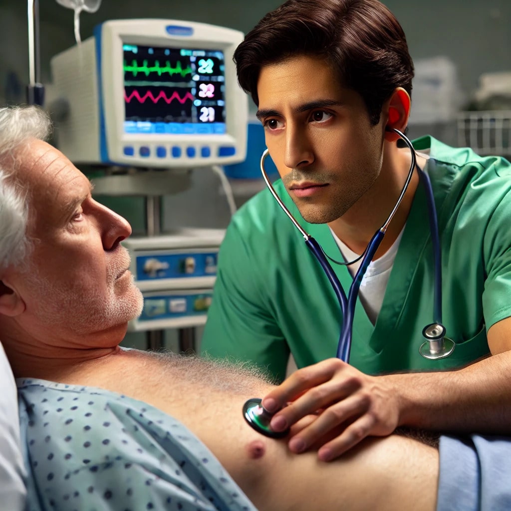 Nurse checking patient's breathing