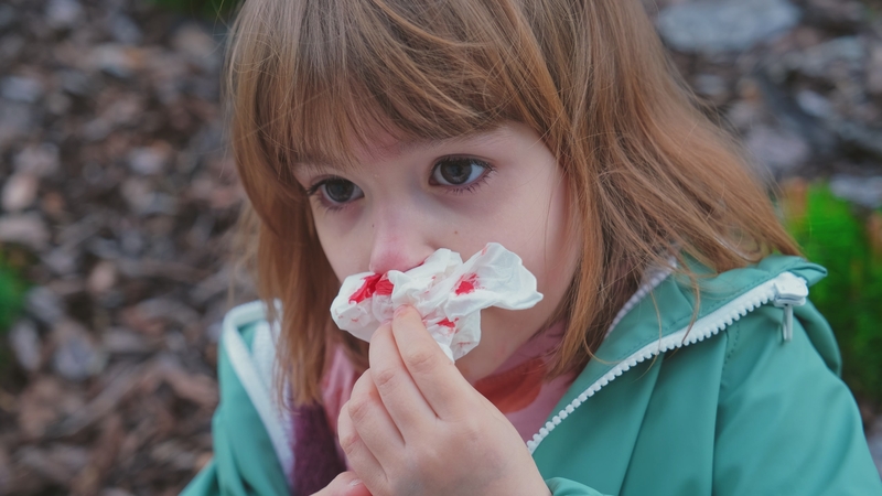 a little girl having nosebleed