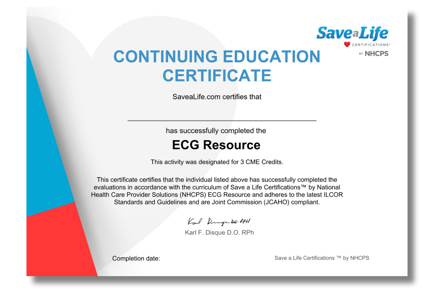 ECG Cert with Shadow